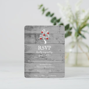 Carte RSVP mariage Arbre rouge des coeurs