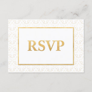 Carte RSVP Mariage Blanc & Or Fleur De Lis