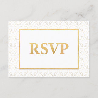 Carte RSVP Mariage Blanc & Or Fleur De Lis