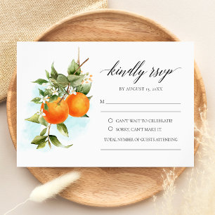 Carte RSVP Mariage Calligraphie Citrus Orange