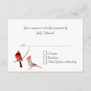 Carte RSVP Mariage Cardinaux Rouge élégant