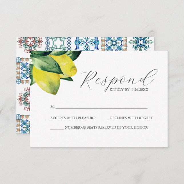 Carte RSVP Mariage Carrelage Lemon Amalfi (Devant / Derrière)