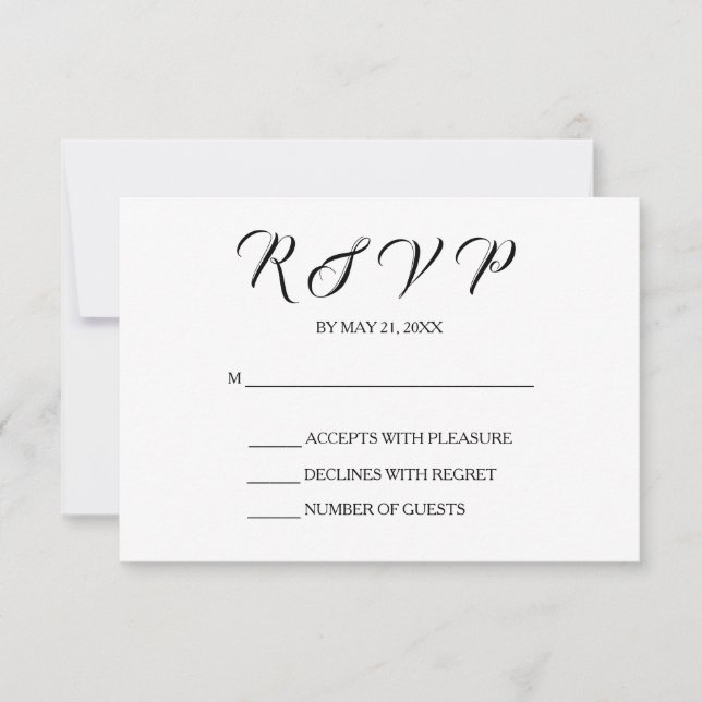 Carte RSVP Mariage Chic | Noir et blanc (Devant)
