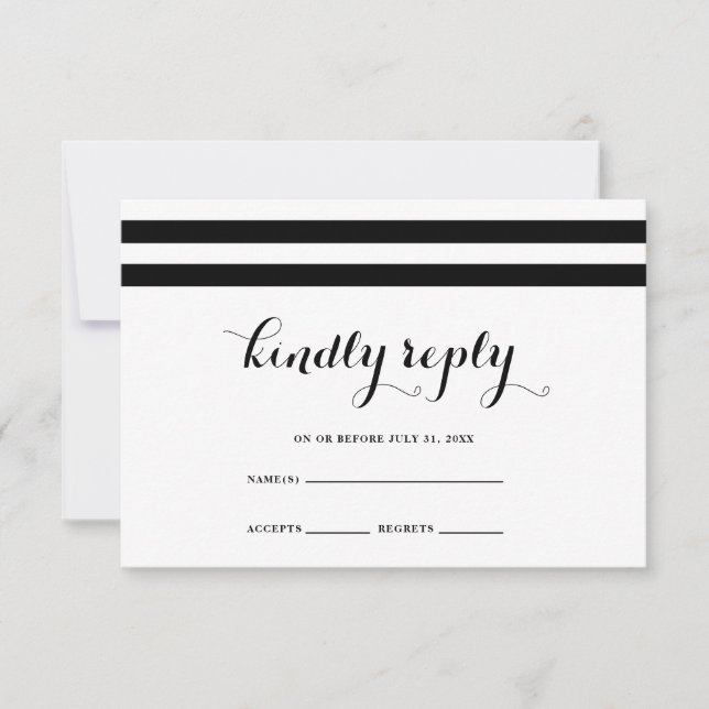 Carte RSVP Mariage côtier noir et blanc (Devant)