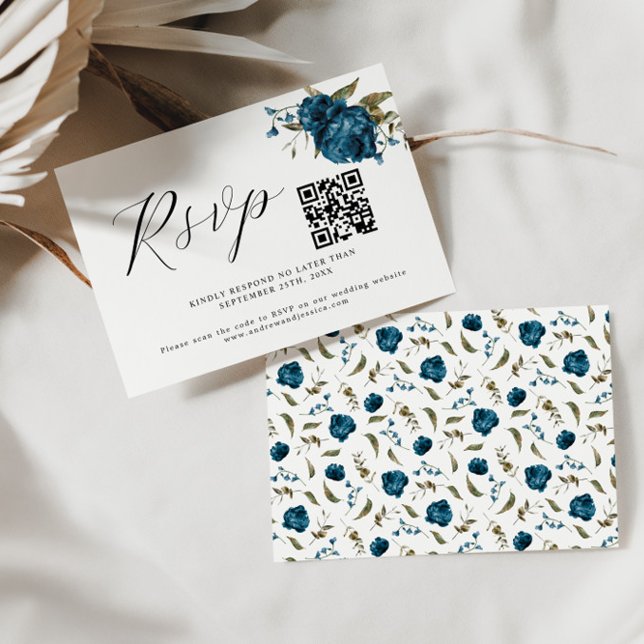 Carte RSVP Mariage couleur bleu marine Code QR (Créateur téléchargé)