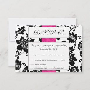 Carte RSVP Mariage damassé Florale noire/rose chau