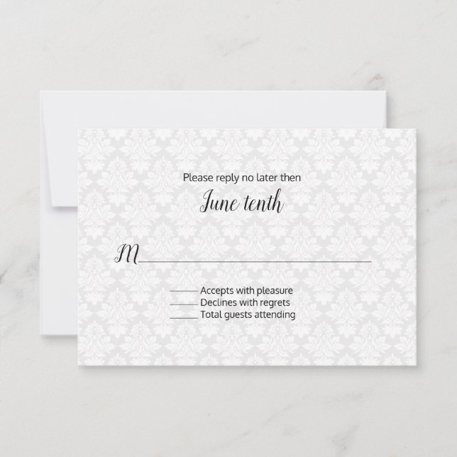 Carte RSVP Mariage damassé moderne (Devant)