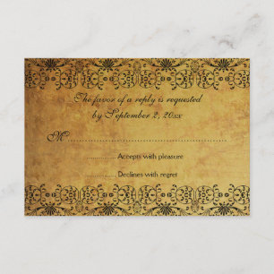 Carte RSVP mariage damassé vintage en or noir