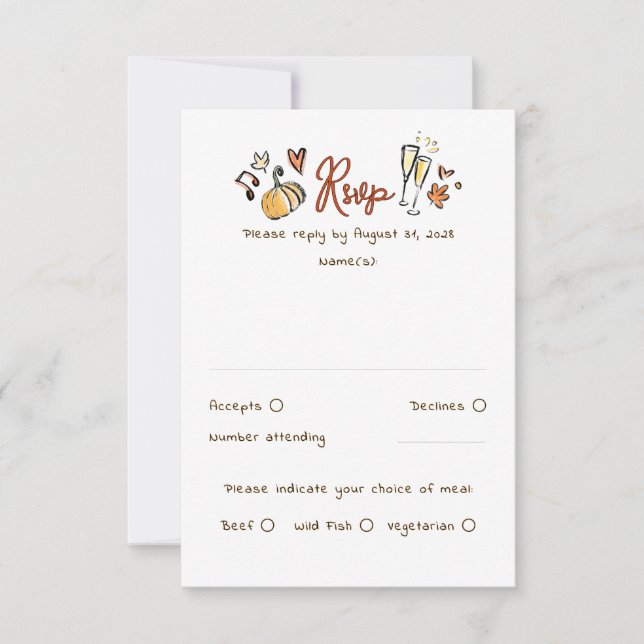 Carte RSVP Mariage de automne original tirée à la  (Devant)