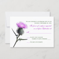Carte RSVP Mariage de chardon vert violet
