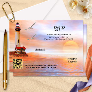 Carte RSVP Mariage de phare de plage artistique