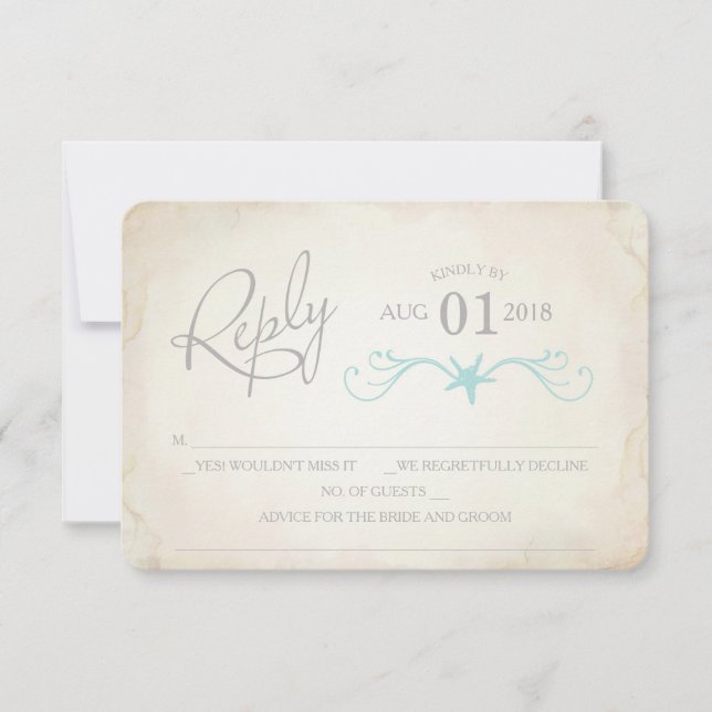 Carte RSVP, Mariage de plage Starfish (Devant)