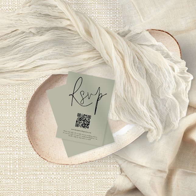 Carte RSVP Mariage de script de code QR moderne (Créateur téléchargé)