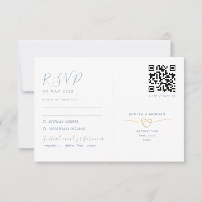 Carte RSVP mariage double fonction avec code QR (Devant)