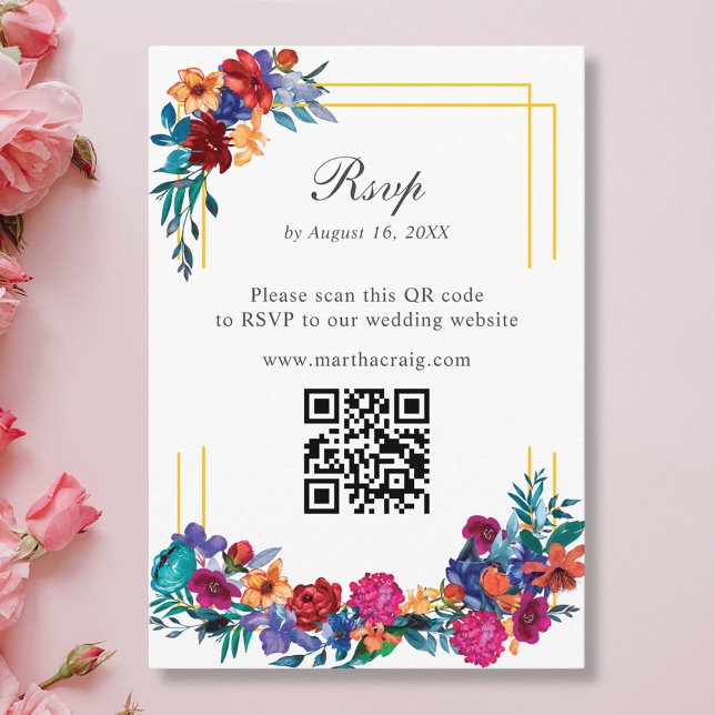 Carte RSVP Mariage Fleur Mexicaine QR Code (Créateur téléchargé)