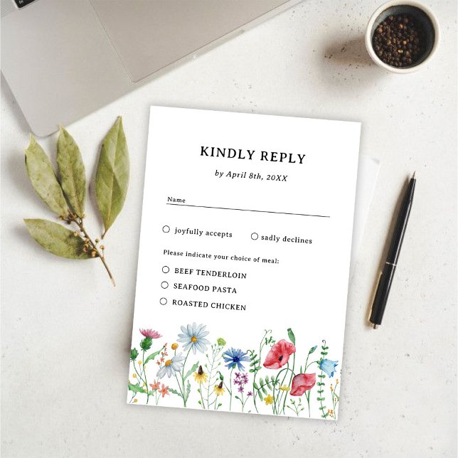 Carte RSVP mariage Fleur sauvage élégante (Créateur téléchargé)