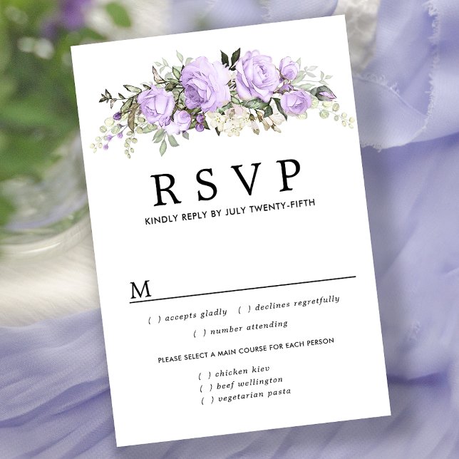 Carte RSVP Mariage Floral Violet, Options de repas (Créateur téléchargé)