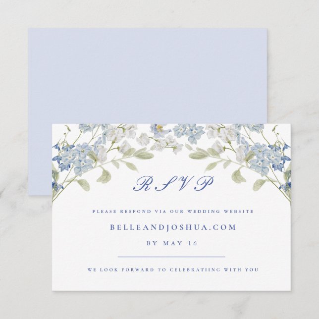 Carte RSVP Mariage Floraux bleu français (Devant / Derrière)
