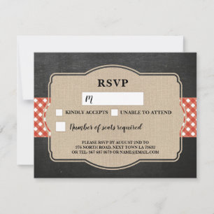 Carte RSVP Mariage Gingham Rouge BBQ Burlap