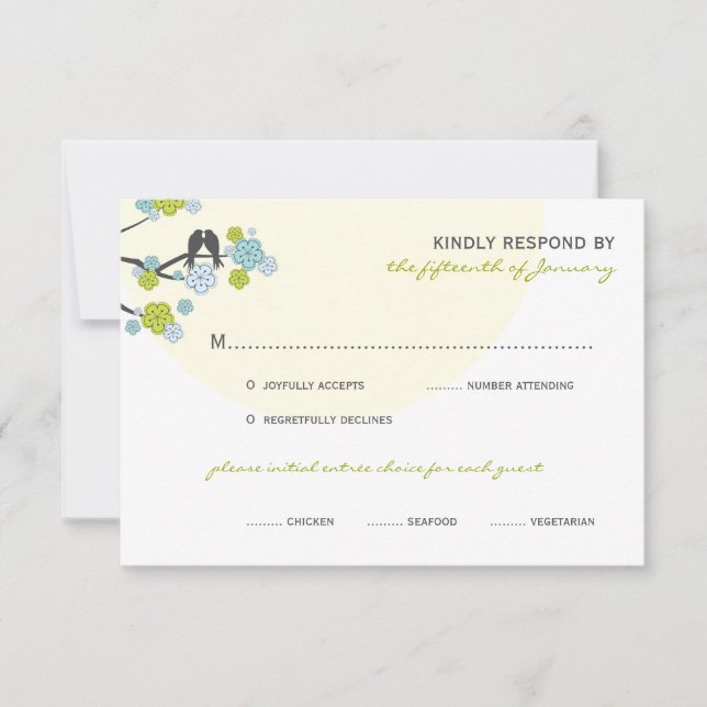 Carte RSVP Mariage Inséparables Aqua Cherry Blosso (Devant)