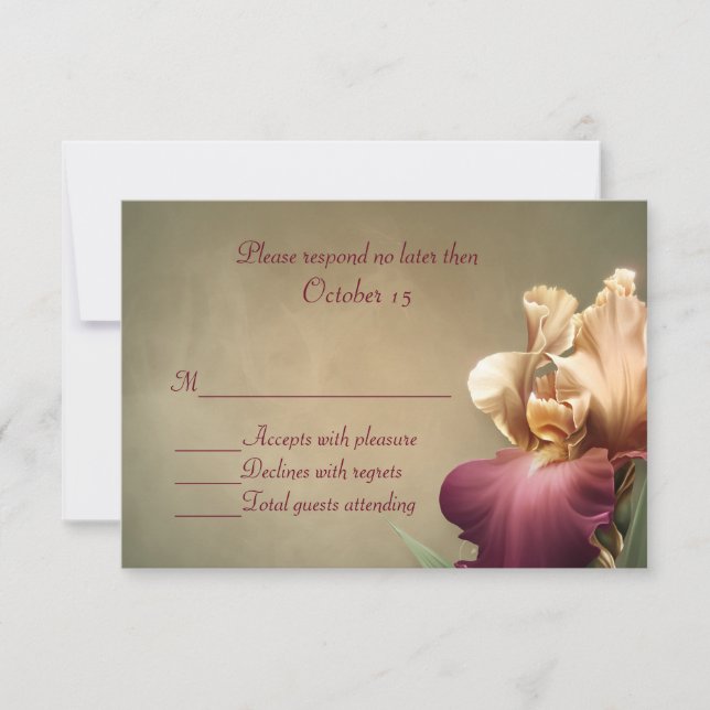 Carte RSVP Mariage Iris Bourgogne et crème (Devant)