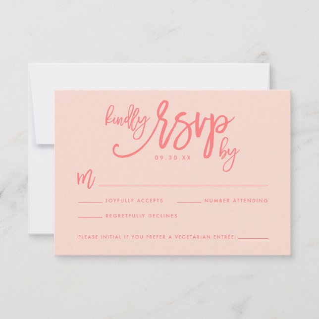 Carte RSVP Mariage Lettre Main Chic | Corail (Devant)