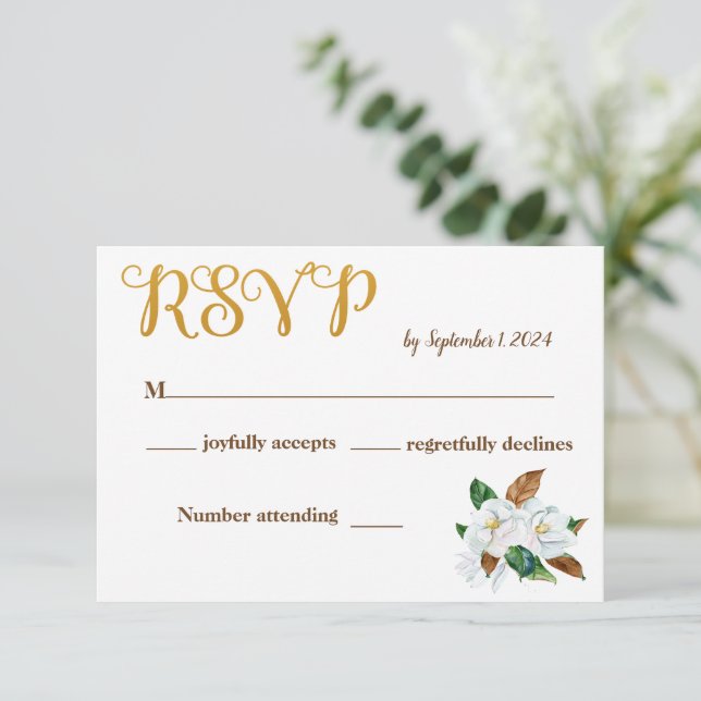 Carte RSVP Mariage Magnolia élégante (Debout devant)