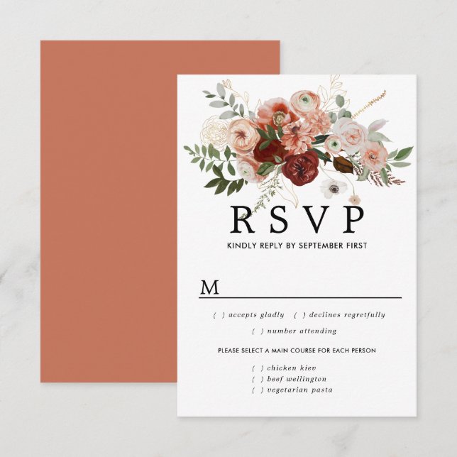 Carte RSVP Mariage Marsala Terrocotta, Options de  (Devant / Derrière)
