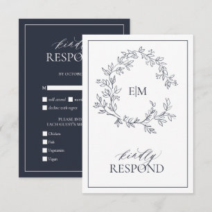 Carte RSVP Mariage Monogramme bleu marine