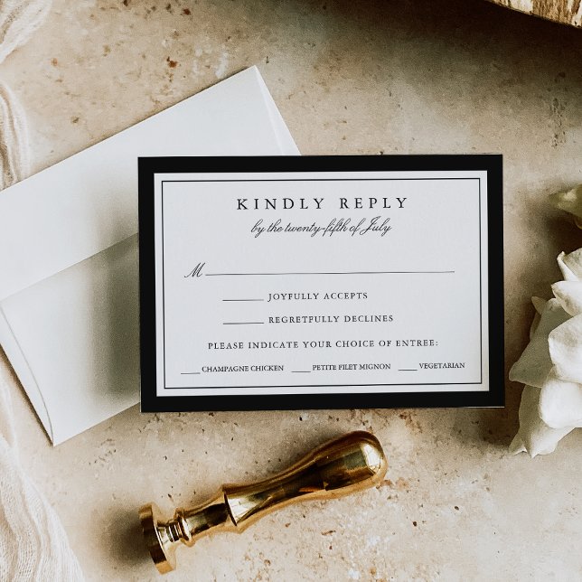 Carte RSVP mariage noir et blanc avec choix de rep (Créateur téléchargé)
