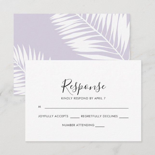 Carte Rsvp Mariage Palms Graceful en Violet (Devant / Derrière)