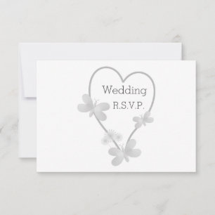 Carte RSVP Mariage Papillons Coeur Argent