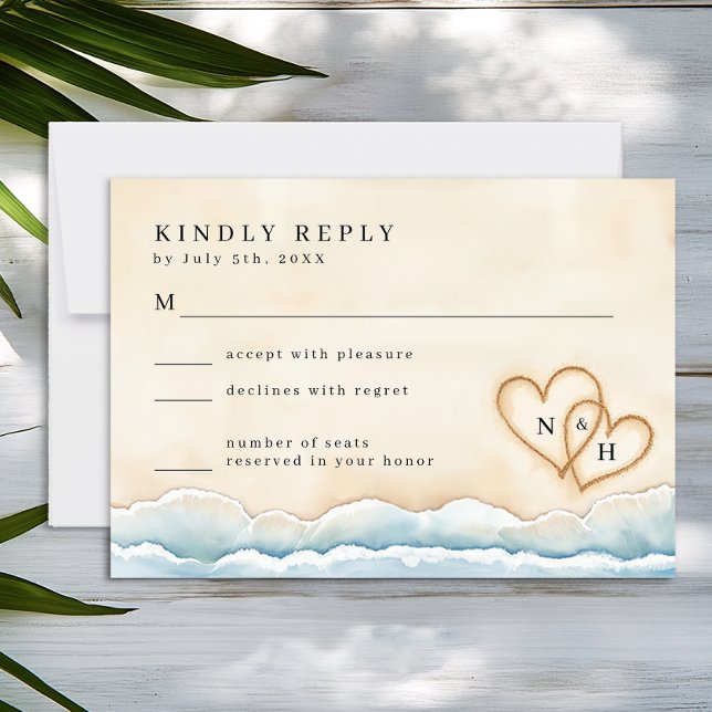 Carte RSVP Mariage Plage avec Aquarelle Océan (Beach Wedding RSVP Card)