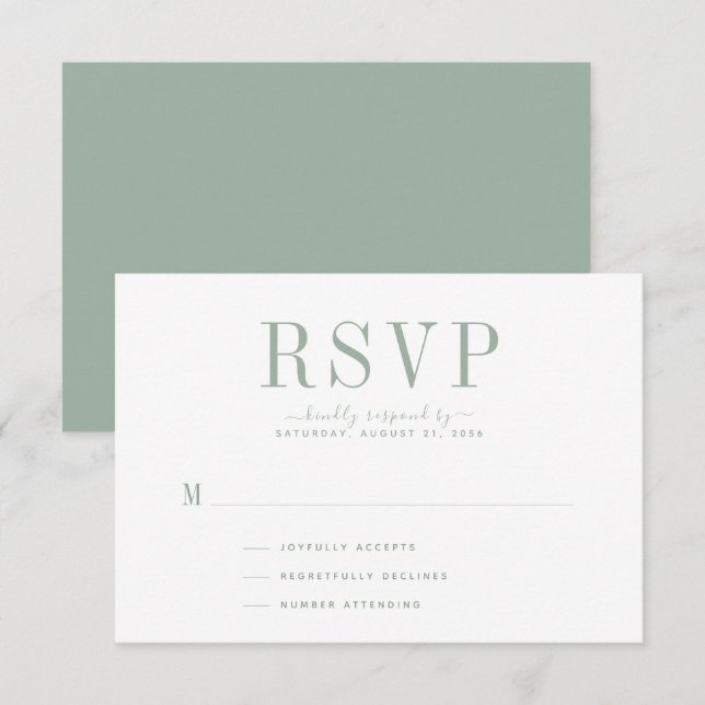 Carte RSVP mariage Sage Green (Devant / Derrière)