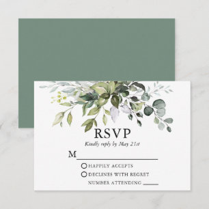 Carte RSVP Mariage Sage vert Aquarelle