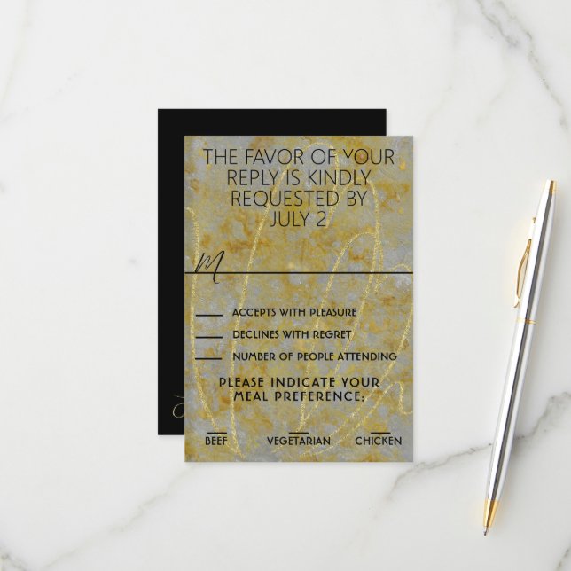 Carte RSVP mariage Silver Lining (Devant/Arrière en situation)