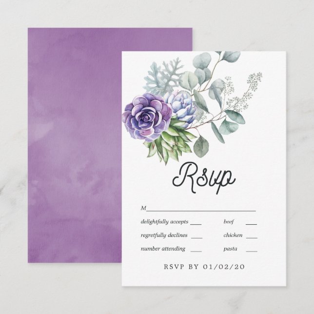 Carte RSVP Mariage Tropical Eucalyptus Succulents (Devant / Derrière)