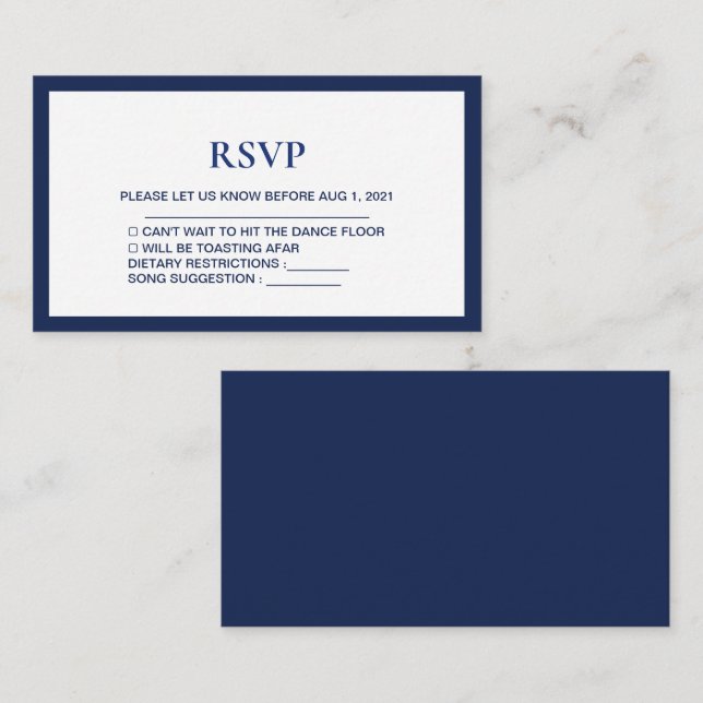 Carte Rsvp Marine-Bleue de mariage Royal moderne (Devant / Derrière)