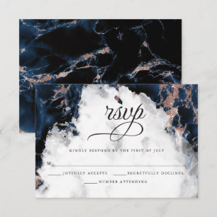 Carte RSVP Marine Blue Rose Gold Watercolor