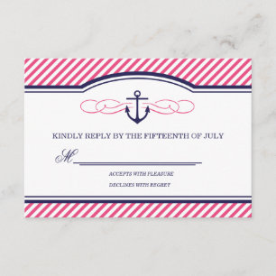 Carte RSVP marine et rose Ancre nautique mariage