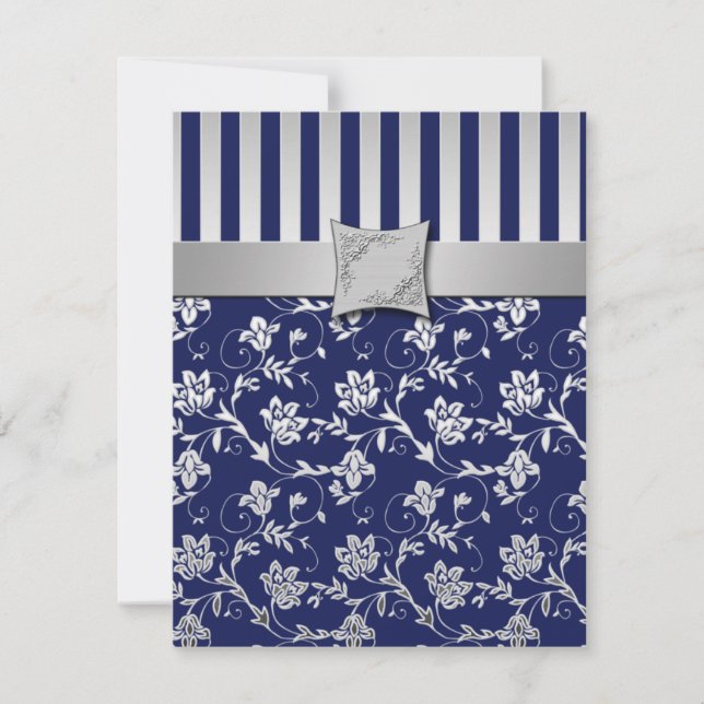 Carte RSVP Marine et Silver Floral Vine (Devant)