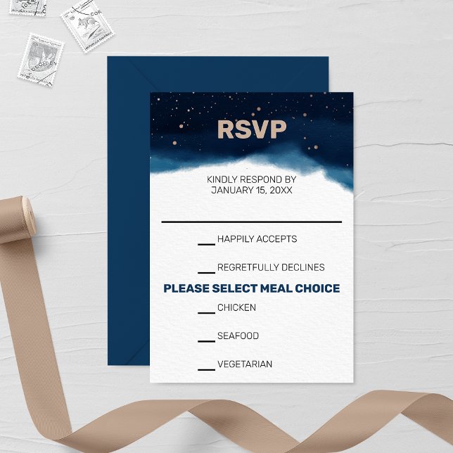 Carte RSVP Marine Ombre Sky avec étoiles de bronze (Créateur téléchargé)