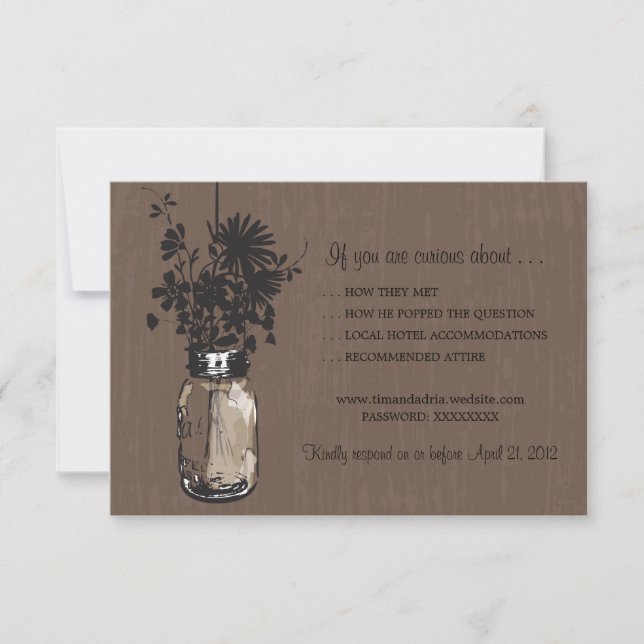 Carte RSVP Mason Jar et Fireflets (Devant)