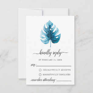 Carte RSVP mini couleur d'aquarelle Monstera feuil