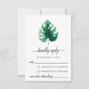 Carte RSVP mini feuille Monstera verte