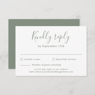 Carte RSVP minimal de mariage vert olive Script