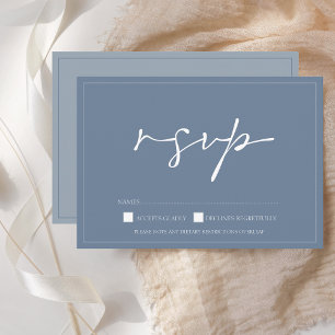 Carte RSVP minimal Dusty Blue Script Wedding