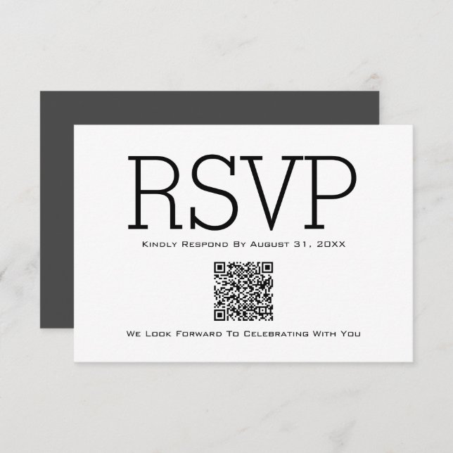 Carte RSVP minimale de base de code QR essentiel (Devant / Derrière)