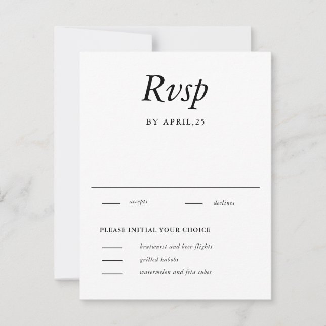 Carte RSVP minimale Elégante Mariage Blanc (Devant)