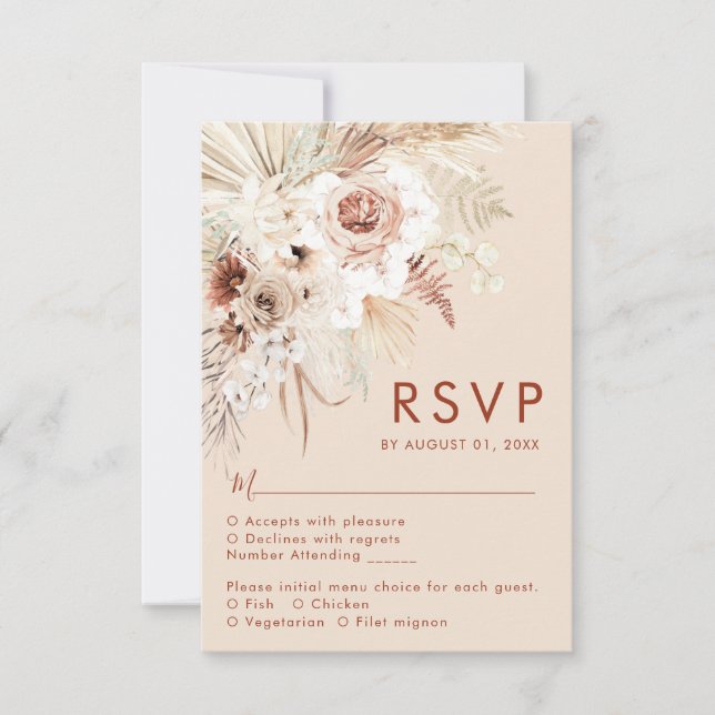 Carte RSVP minimaliste Boho Pampas Grass (Devant)